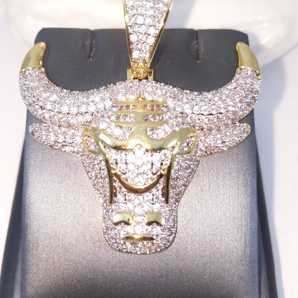 🧡 Iced Chicago Bull Pendant + Chain - Picture 2 of 8